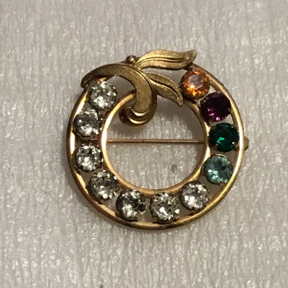 Vintage and very lovely 1/20 12K gold filled rhinestone brooch by Van Dell - Picture 1 of 7